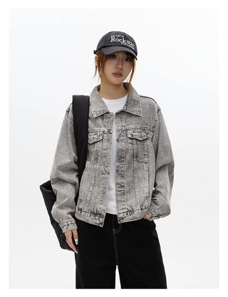 Workwear distressed washed denim jacket