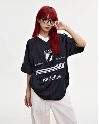 V-neck Letter embroidered sports T-shirt