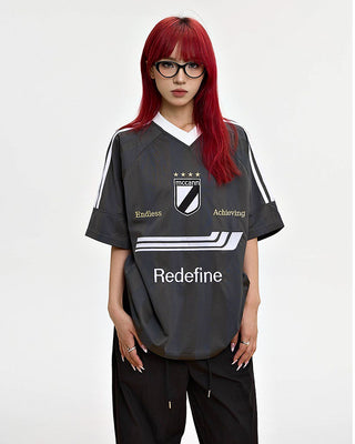 V-neck Letter embroidered sports T-shirt