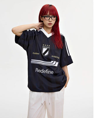 V-neck Letter embroidered sports T-shirt