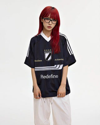 V-neck Letter embroidered sports T-shirt