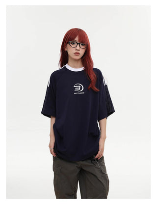 Stipped short-sleeved loose sports T-shirt