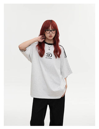 Stipped short-sleeved loose sports T-shirt