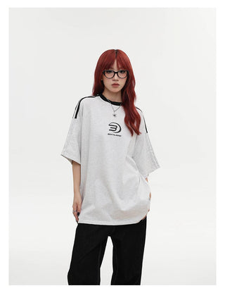 Stipped short-sleeved loose sports T-shirt