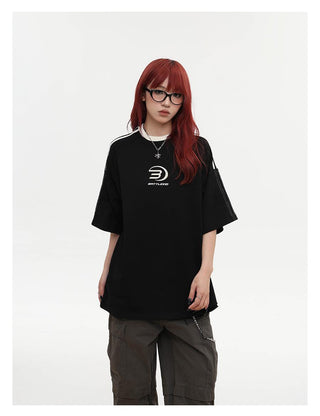 Stipped short-sleeved loose sports T-shirt