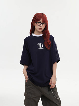 Stipped short-sleeved loose sports T-shirt