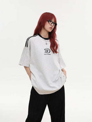 Stipped short-sleeved loose sports T-shirt