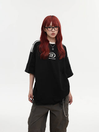 Stipped short-sleeved loose sports T-shirt