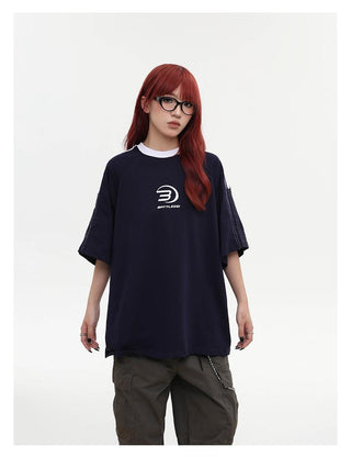 Stipped short-sleeved loose sports T-shirt