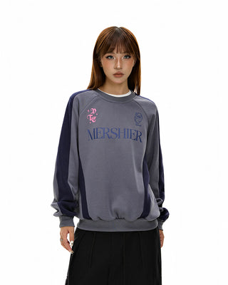 Retro letter stitching round neck sweatshirt