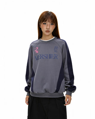 Retro letter stitching round neck sweatshirt