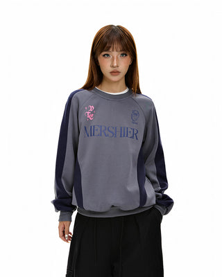 Retro letter stitching round neck sweatshirt