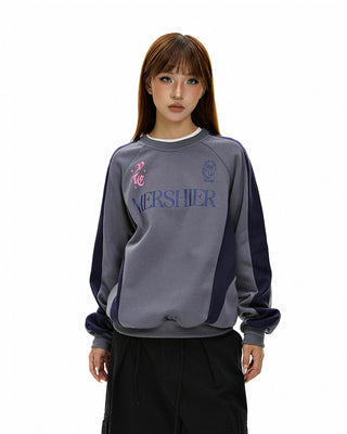 Retro letter stitching round neck sweatshirt