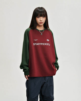 Retro contrast color letter stitching sweatshirt