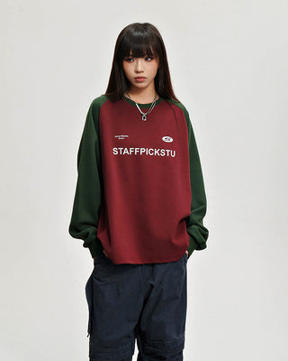 Retro contrast color letter stitching sweatshirt