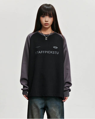 Retro contrast color letter stitching sweatshirt