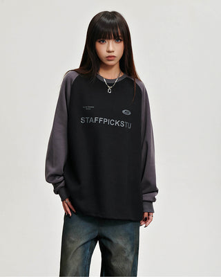 Retro contrast color letter stitching sweatshirt