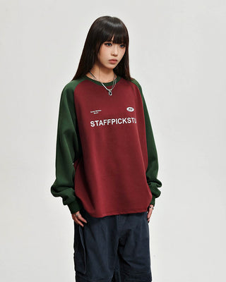 Retro contrast color letter stitching sweatshirt