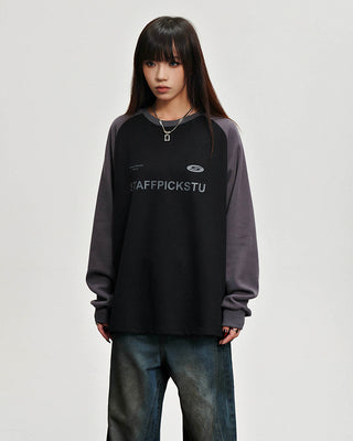 Retro contrast color letter stitching sweatshirt