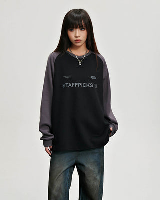 Retro contrast color letter stitching sweatshirt