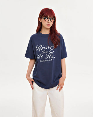 Retro high-end letter print loose top