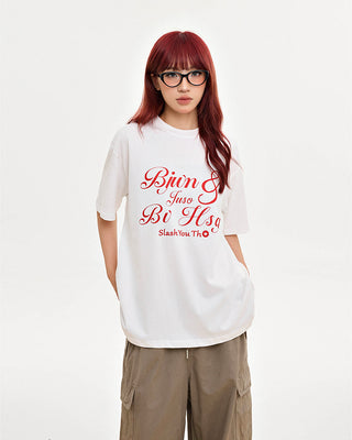 Retro high-end letter print loose top