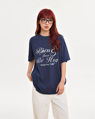 Retro high-end letter print loose top