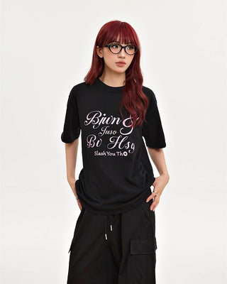 Retro high-end letter print loose top