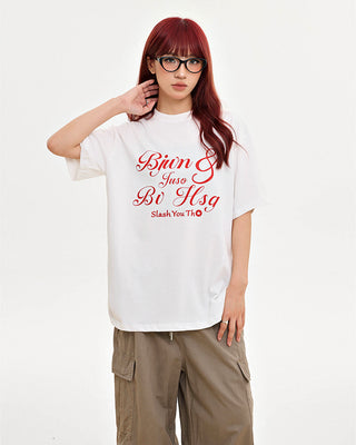 Retro high-end letter print loose top