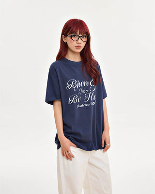 Retro high-end letter print loose top