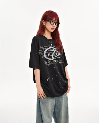 Retro letters loose print casual T-shirt