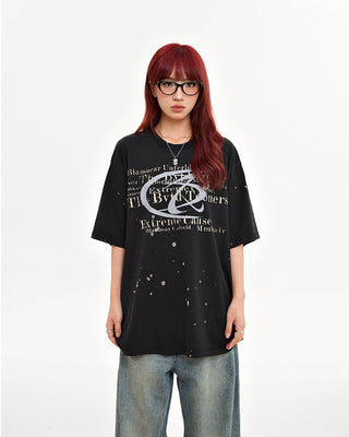 Retro letters loose print casual T-shirt