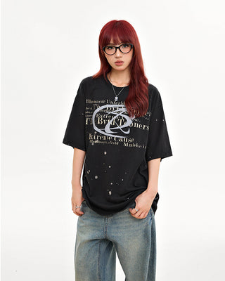 Retro letters loose print casual T-shirt