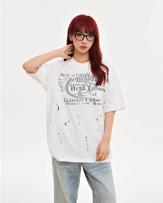 Retro letters loose print casual T-shirt