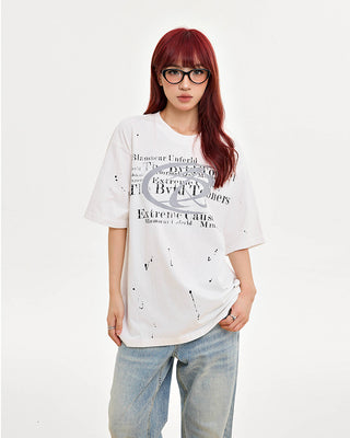 Retro letters loose print casual T-shirt