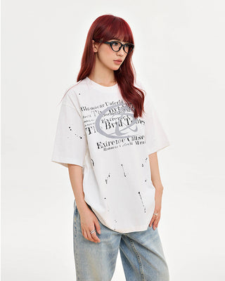 Retro letters loose print casual T-shirt