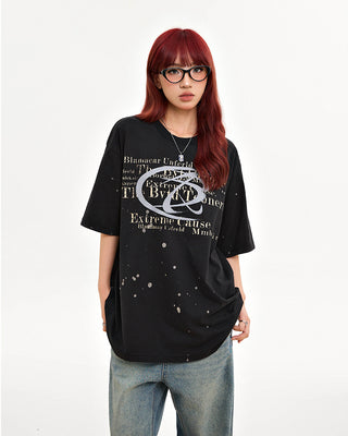 Retro letters loose print casual T-shirt