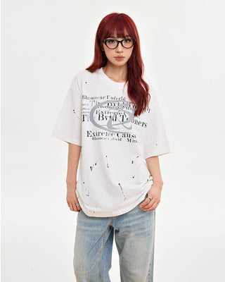 Retro letters loose print casual T-shirt