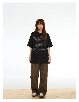 Washed letter printed loose T-shirt