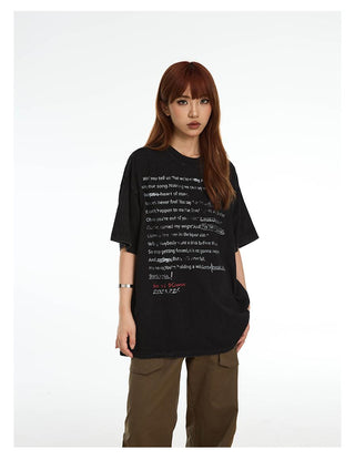 Washed letter printed loose T-shirt