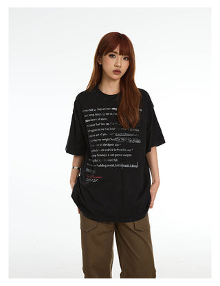 Washed letter printed loose T-shirt