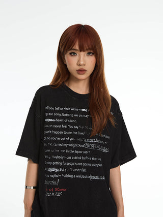 Washed letter printed loose T-shirt