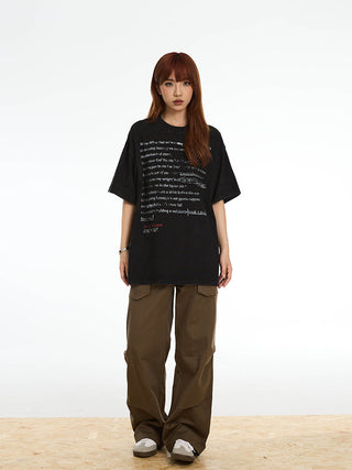 Washed letter printed loose T-shirt