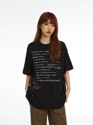 Washed letter printed loose T-shirt