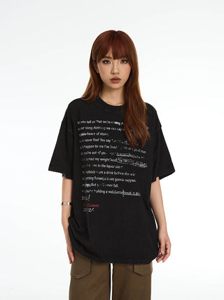 Washed letter printed loose T-shirt