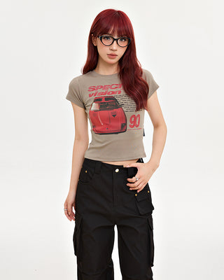 Printed slim short short-sleeved T-shirt