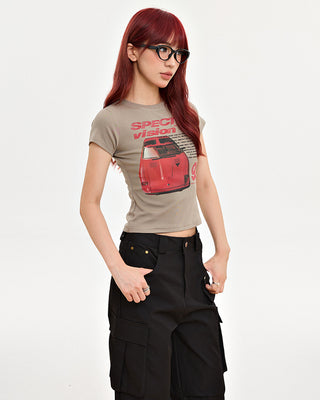 Printed slim short short-sleeved T-shirt