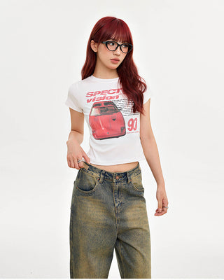 Printed slim short short-sleeved T-shirt