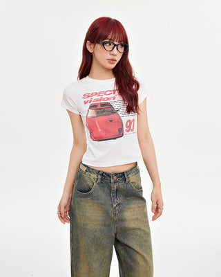 Printed slim short short-sleeved T-shirt