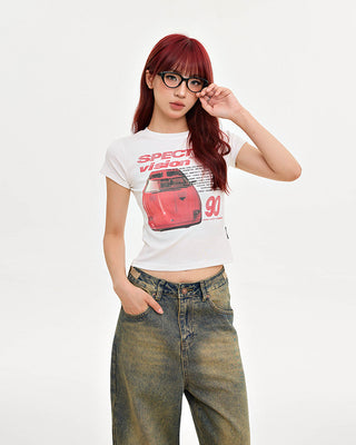 Printed slim short short-sleeved T-shirt